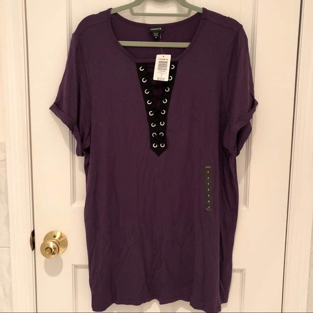 Torrid Deep V Lace Up Tee (Purple)